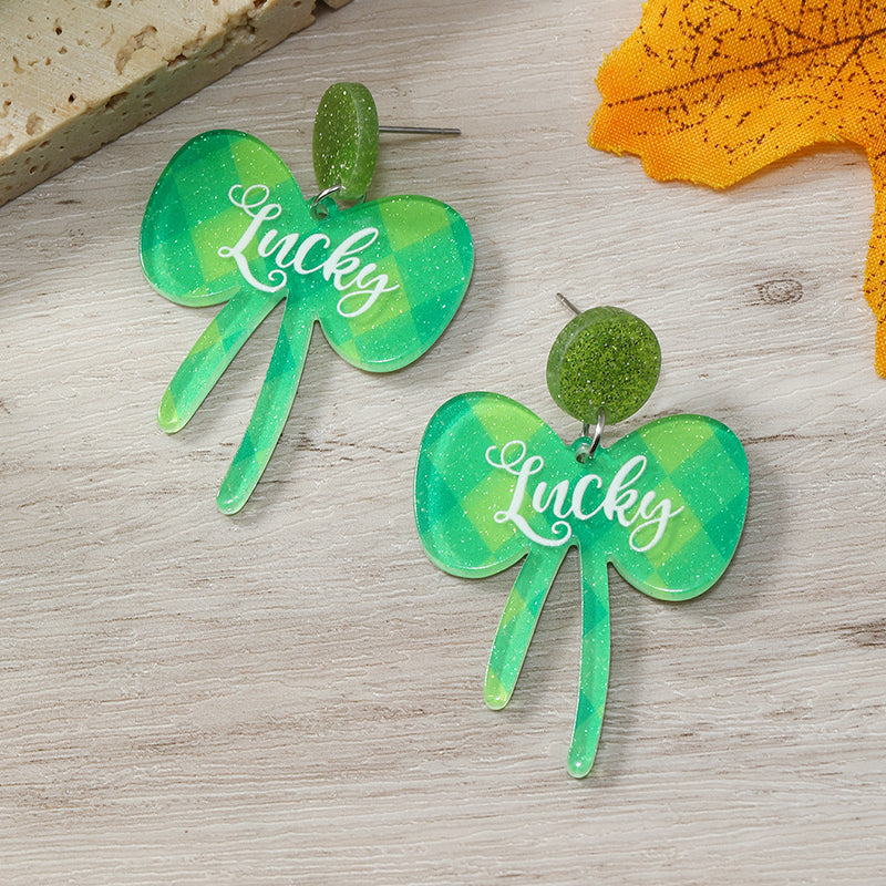 1 Pair Simple Style Shamrock Four Leaf Clover Painted Arylic Drop Earrings