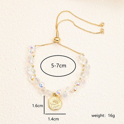 Fairy Style Princess Heart Shape Rose Stainless Steel Glass Steel Beaded Plating Inlay Zircon 18k Gold Plated Bracelets