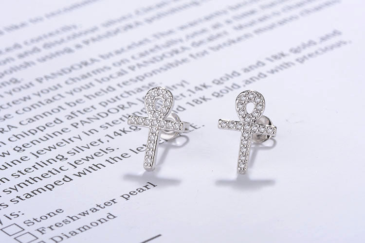 1 Pair Casual Simple Style Cross Inlay Copper Zircon White Gold Plated Drop Earrings