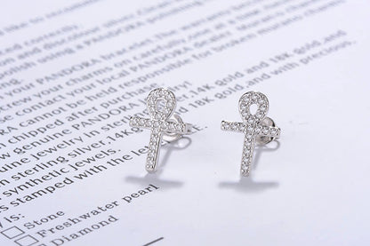 1 Pair Casual Simple Style Cross Inlay Copper Zircon White Gold Plated Drop Earrings