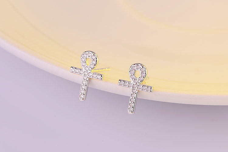 1 Pair Casual Simple Style Cross Inlay Copper Zircon White Gold Plated Drop Earrings