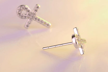 1 Pair Casual Simple Style Cross Inlay Copper Zircon White Gold Plated Drop Earrings