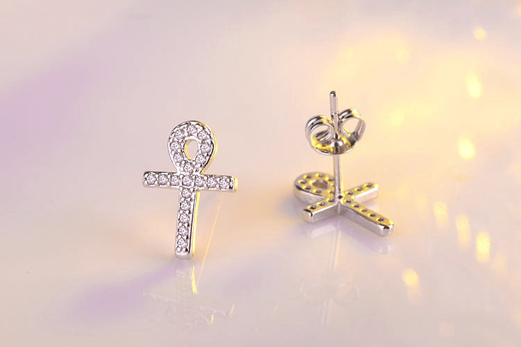 1 Pair Casual Simple Style Cross Inlay Copper Zircon White Gold Plated Drop Earrings