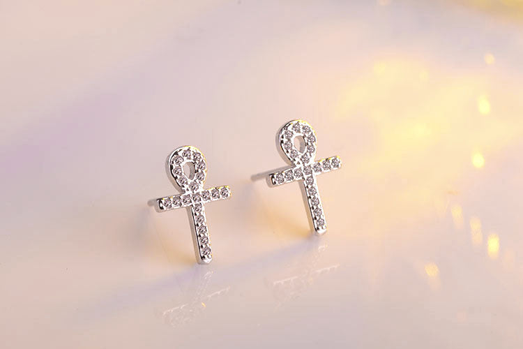 1 Pair Casual Simple Style Cross Inlay Copper Zircon White Gold Plated Drop Earrings