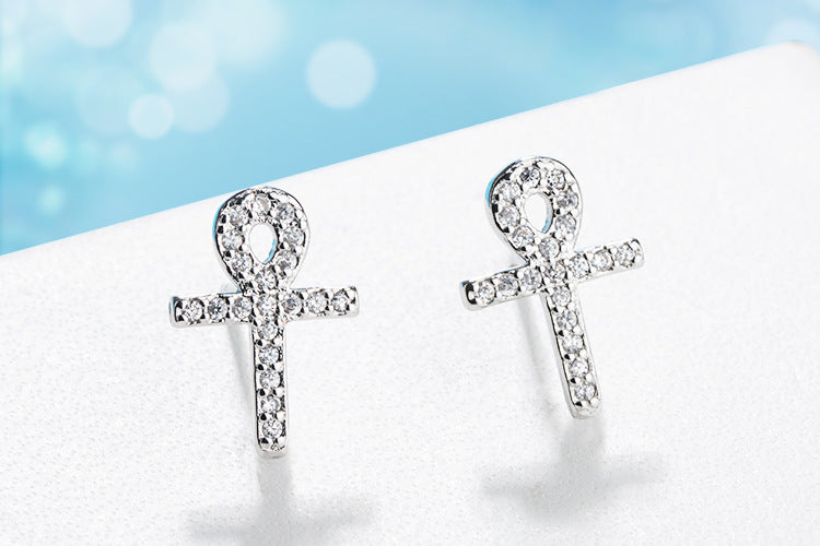 1 Pair Casual Simple Style Cross Inlay Copper Zircon White Gold Plated Drop Earrings