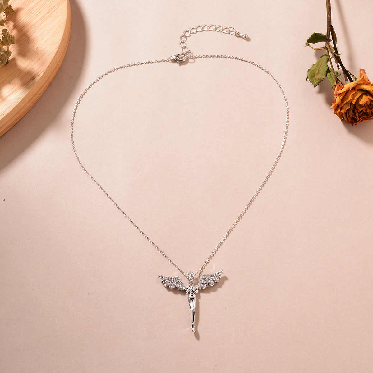 Ig Style Sweet Angel Copper Plating Inlay Zircon White Gold Plated Pendant Necklace