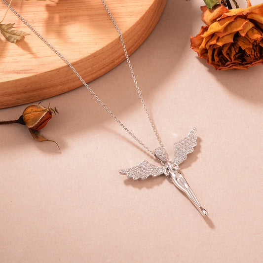 Ig Style Sweet Angel Copper Plating Inlay Zircon White Gold Plated Pendant Necklace