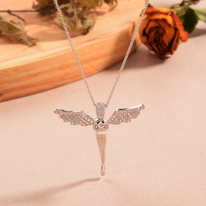 Ig Style Sweet Angel Copper Plating Inlay Zircon White Gold Plated Pendant Necklace