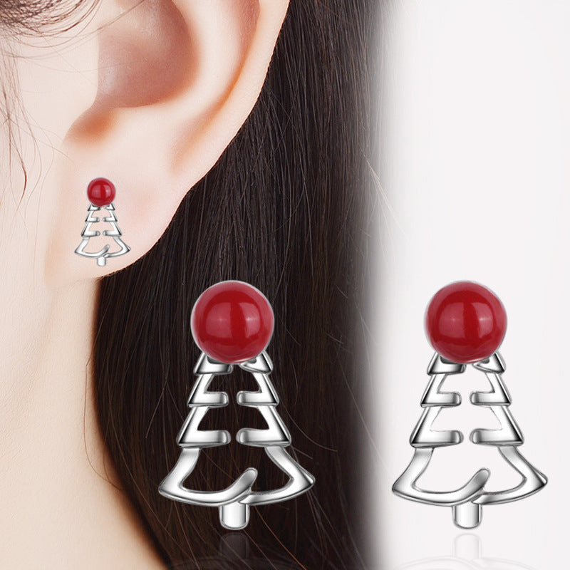 1 Pair Cute Sweet Geometric Christmas Tree Plating Copper Ear Studs