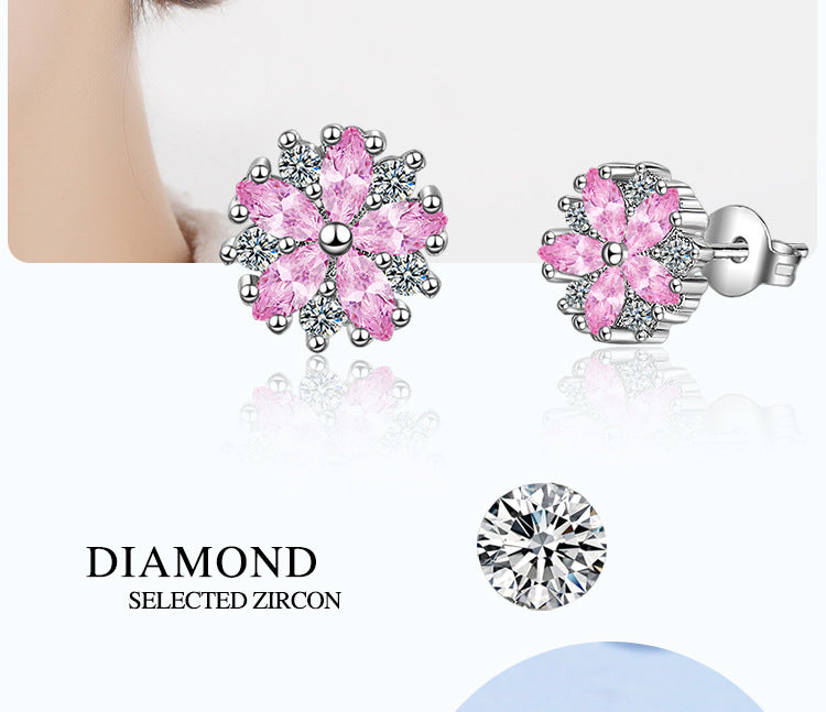 1 Pair Sweet Classic Style Flower Plating Inlay Copper Zircon White Gold Plated Ear Studs