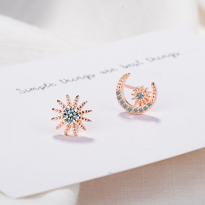 1 Pair Ig Style Simple Style Star Moon Asymmetrical Plating Inlay Copper Zircon Rose Gold Plated White Gold Plated Ear Studs