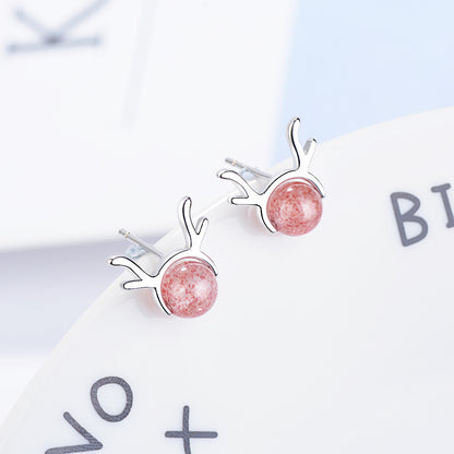 1 Pair Cute Simple Style Deer Crystal Copper Ear Studs