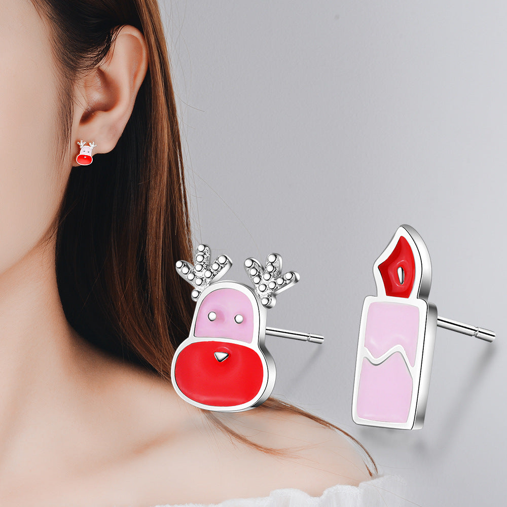 1 Pair Cute Christmas Tree Flower Snowman Epoxy Plating Inlay Copper Zircon Earrings