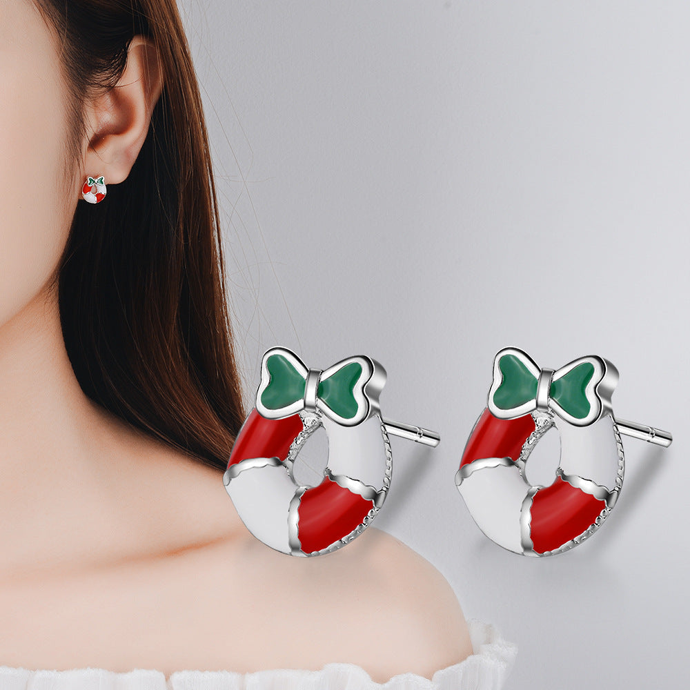 1 Pair Cute Christmas Tree Flower Snowman Epoxy Plating Inlay Copper Zircon Earrings