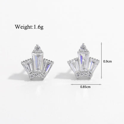 1 Pair Elegant Cute Sweet Moon Maple Leaf Crown Plating Hollow Out Inlay Sterling Silver Zircon White Gold Plated Rhodium Plated Ear Studs