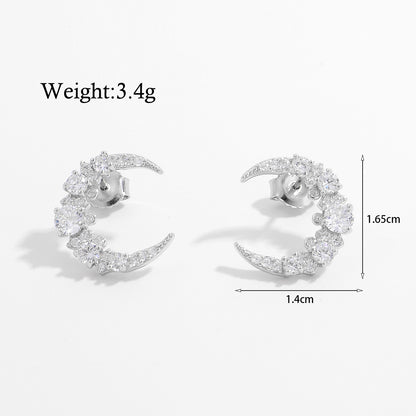 1 Pair Elegant Cute Sweet Moon Maple Leaf Crown Plating Hollow Out Inlay Sterling Silver Zircon White Gold Plated Rhodium Plated Ear Studs