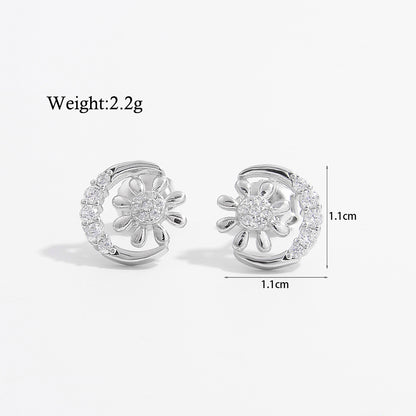 1 Pair Elegant Cute Sweet Moon Maple Leaf Crown Plating Hollow Out Inlay Sterling Silver Zircon White Gold Plated Rhodium Plated Ear Studs