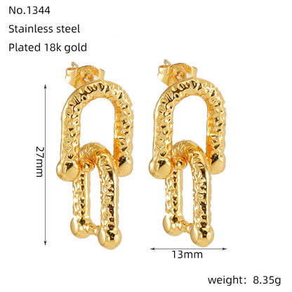 1 Pair Simple Style Commute U Shape Rectangle Polishing Plating Stainless Steel 18k Gold Plated Drop Earrings