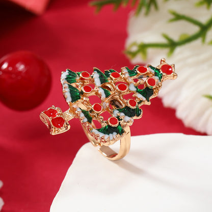 Princess Cute Christmas Tree Santa Claus Snowflake Alloy Plating Inlay Rhinestones Silver Plated Christmas Kid's Open Rings