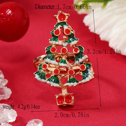 Princess Cute Christmas Tree Santa Claus Snowflake Alloy Plating Inlay Rhinestones Silver Plated Christmas Kid's Open Rings