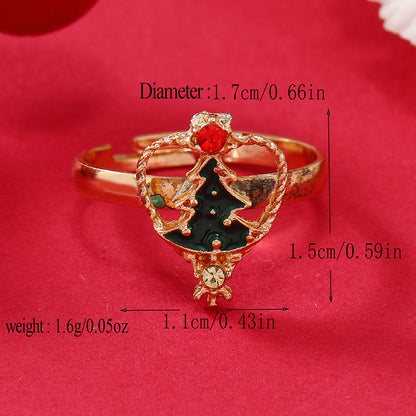 Princess Cute Christmas Tree Santa Claus Snowflake Alloy Plating Inlay Rhinestones Silver Plated Christmas Kid's Open Rings