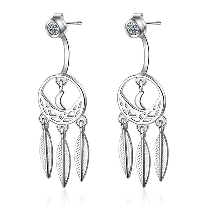 1 Pair Ig Style Simple Style Dreamcatcher Plating Hollow Out Inlay Copper Zircon Silver Plated Drop Earrings