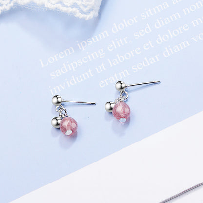 1 Pair Sweet Solid Color Plating Strawberry Quartz White Gold Plated Drop Earrings