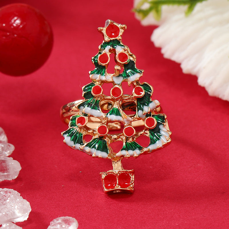 Princess Cute Christmas Tree Santa Claus Snowflake Alloy Plating Inlay Rhinestones Silver Plated Christmas Kid's Open Rings