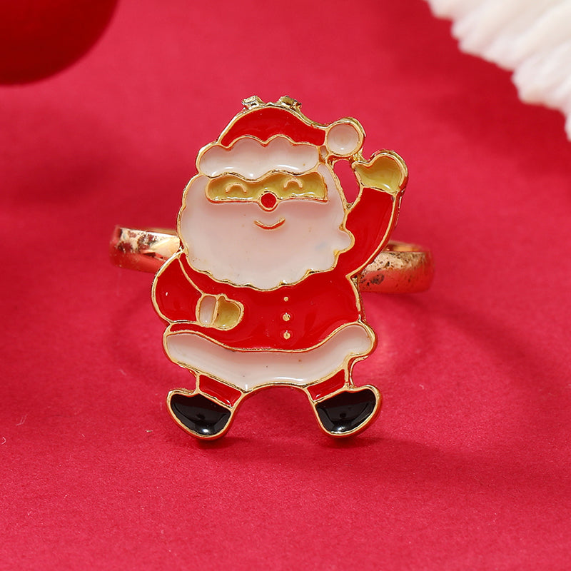 Princess Cute Christmas Tree Santa Claus Snowflake Alloy Plating Inlay Rhinestones Silver Plated Christmas Kid's Open Rings