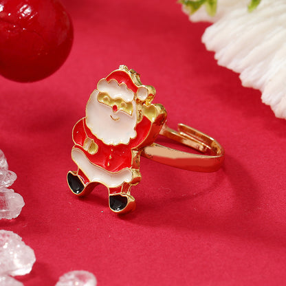 Princess Cute Christmas Tree Santa Claus Snowflake Alloy Plating Inlay Rhinestones Silver Plated Christmas Kid's Open Rings