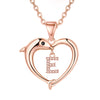 Lady Letter Dolphin Heart Shape Stainless Steel Copper Plating Inlay Zircon 14k Gold Plated Pendant Necklace