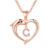 Lady Letter Dolphin Heart Shape Stainless Steel Copper Plating Inlay Zircon 14k Gold Plated Pendant Necklace