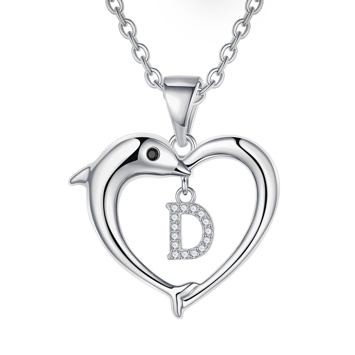 Lady Letter Dolphin Heart Shape Stainless Steel Copper Plating Inlay Zircon 14k Gold Plated Pendant Necklace