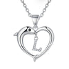 Lady Letter Dolphin Heart Shape Stainless Steel Copper Plating Inlay Zircon 14k Gold Plated Pendant Necklace