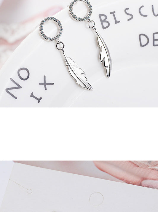 1 Pair Simple Style Feather Plating Inlay Copper Zircon White Gold Plated Drop Earrings