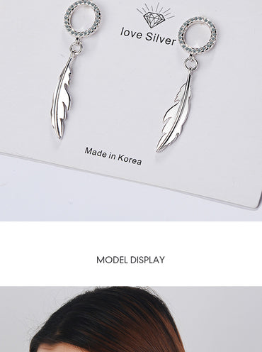 1 Pair Simple Style Feather Plating Inlay Copper Zircon White Gold Plated Drop Earrings