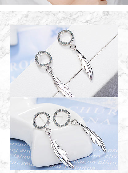 1 Pair Simple Style Feather Plating Inlay Copper Zircon White Gold Plated Drop Earrings