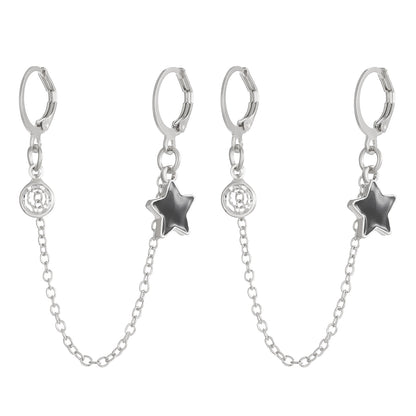 1 Pair Simple Style Pentagram Enamel Chain Inlay Alloy Rhinestones Earrings