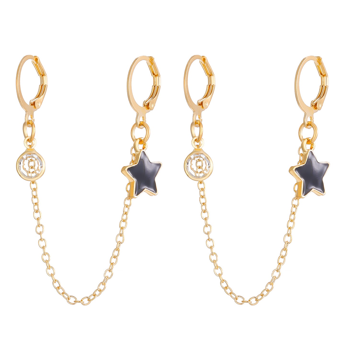 1 Pair Simple Style Pentagram Enamel Chain Inlay Alloy Rhinestones Earrings