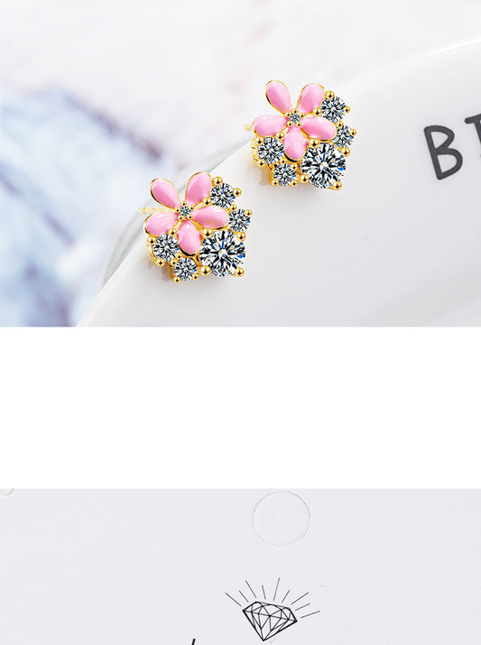 1 Pair Elegant Luxurious Commute Flower Epoxy Plating Inlay Copper Zircon White Gold Plated Ear Studs