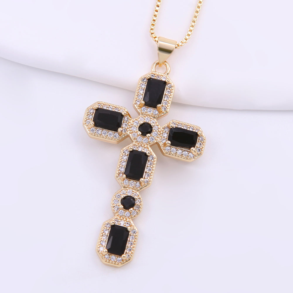 Lady Artistic Shiny Cross Copper 18k Gold Plated Zircon Pendant Necklace In Bulk