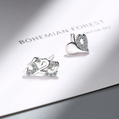 1 Pair Simple Style Number Heart Shape Asymmetrical Plating Inlay Copper Zircon Ear Studs