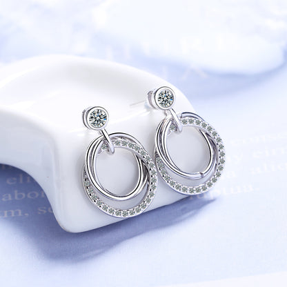 1 Pair Sweet Round Plating Inlay Copper Zircon White Gold Plated Drop Earrings