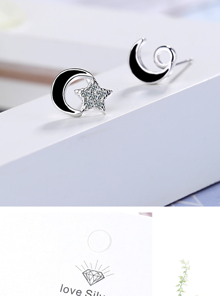 1 Pair Ig Style Star Moon Asymmetrical Epoxy Inlay Copper Zircon Ear Studs