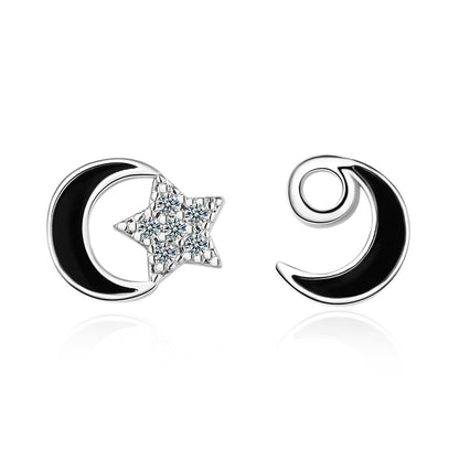 1 Pair Ig Style Star Moon Asymmetrical Epoxy Inlay Copper Zircon Ear Studs