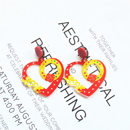 1 Pair Ig Style Casual Letter Heart Shape Butterfly Arylic Metal Drop Earrings