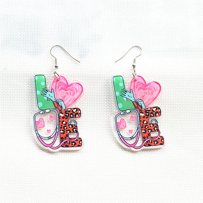 1 Pair Ig Style Casual Letter Heart Shape Butterfly Arylic Metal Drop Earrings