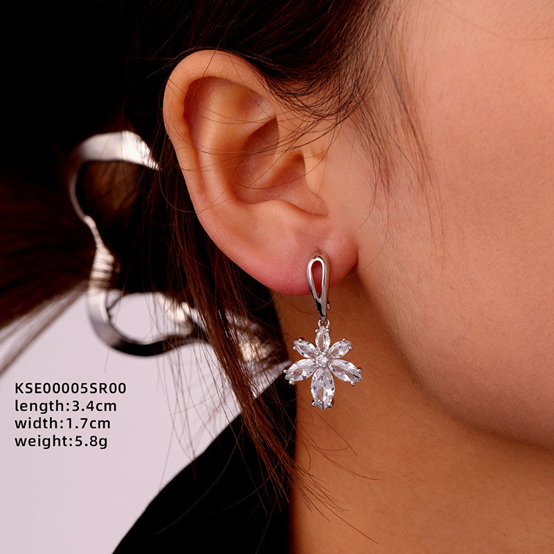 1 Pair Ig Style Simple Style Star Water Droplets Flower Plating Inlay Copper Zircon White Gold Plated Drop Earrings Ear Studs