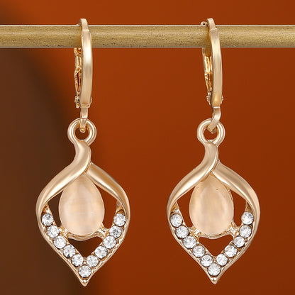 1 Pair Ig Style Water Droplets Plating Hollow Out Inlay Alloy Rhinestones Opal Drop Earrings