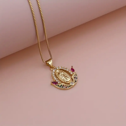 Simple Style Shiny Virgin Mary Copper Plating Inlay Zircon 18k Gold Plated Pendant Necklace